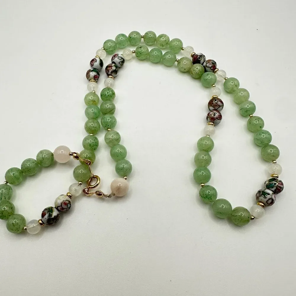 ESTATE PIECE! 14k yellow gold, jadeite,‎ moonstone, rose quartz 24” necklace!